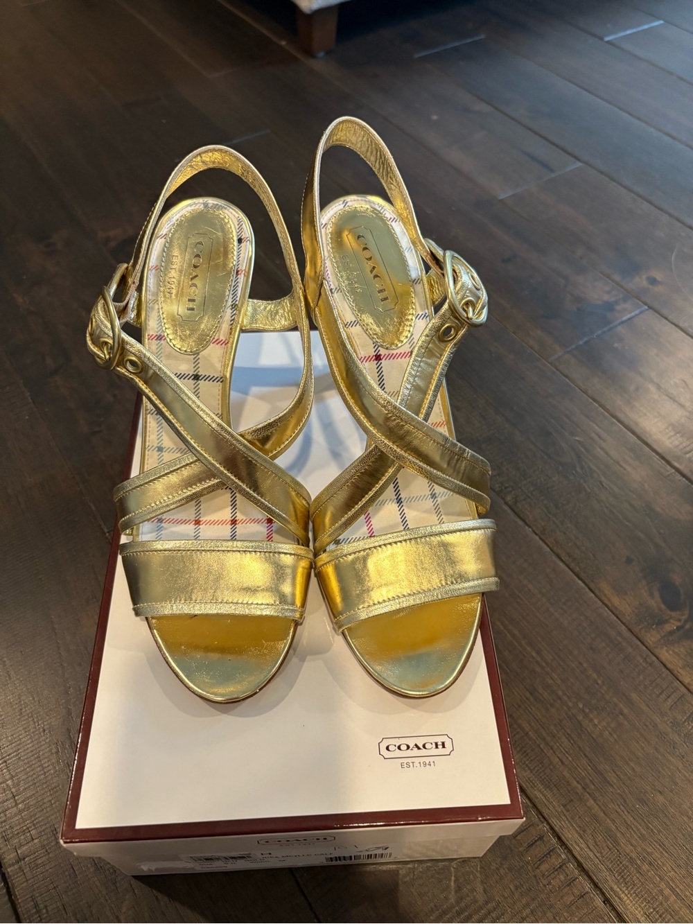 Coach Metallic Gold Crisscross Slingback Heels